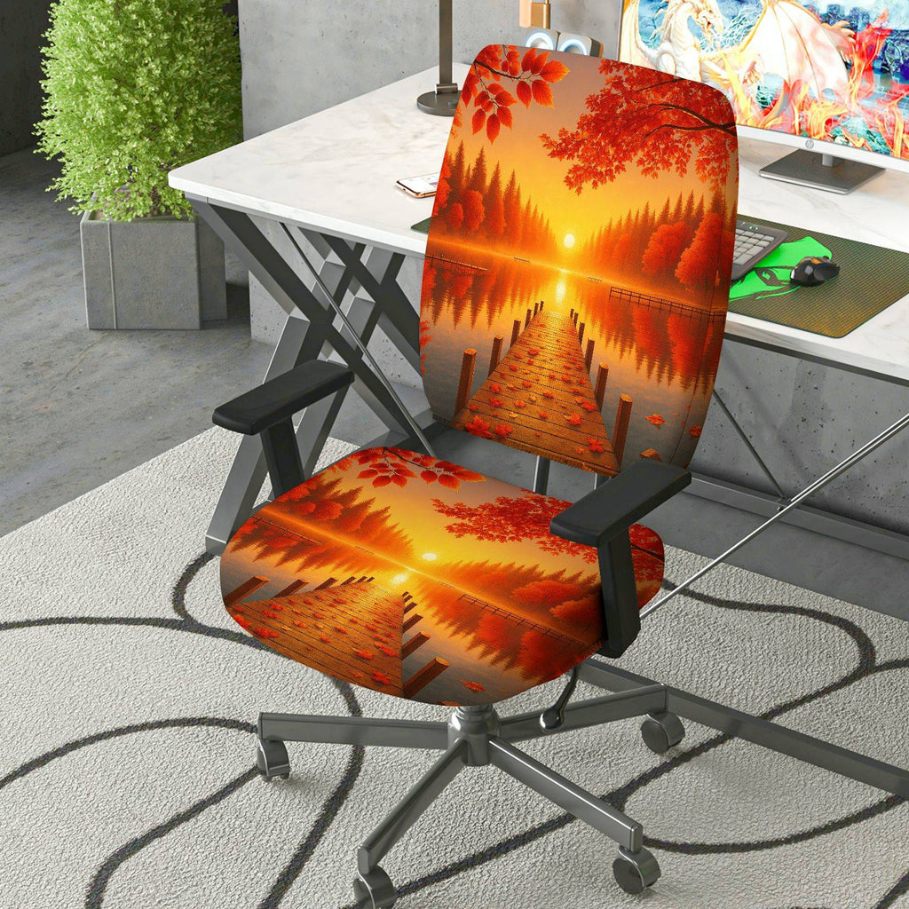 2-Piece Autumn Sunset Scenic Nature Landscape Beauty  Computer Chair Cover Set, Seat and Backrest