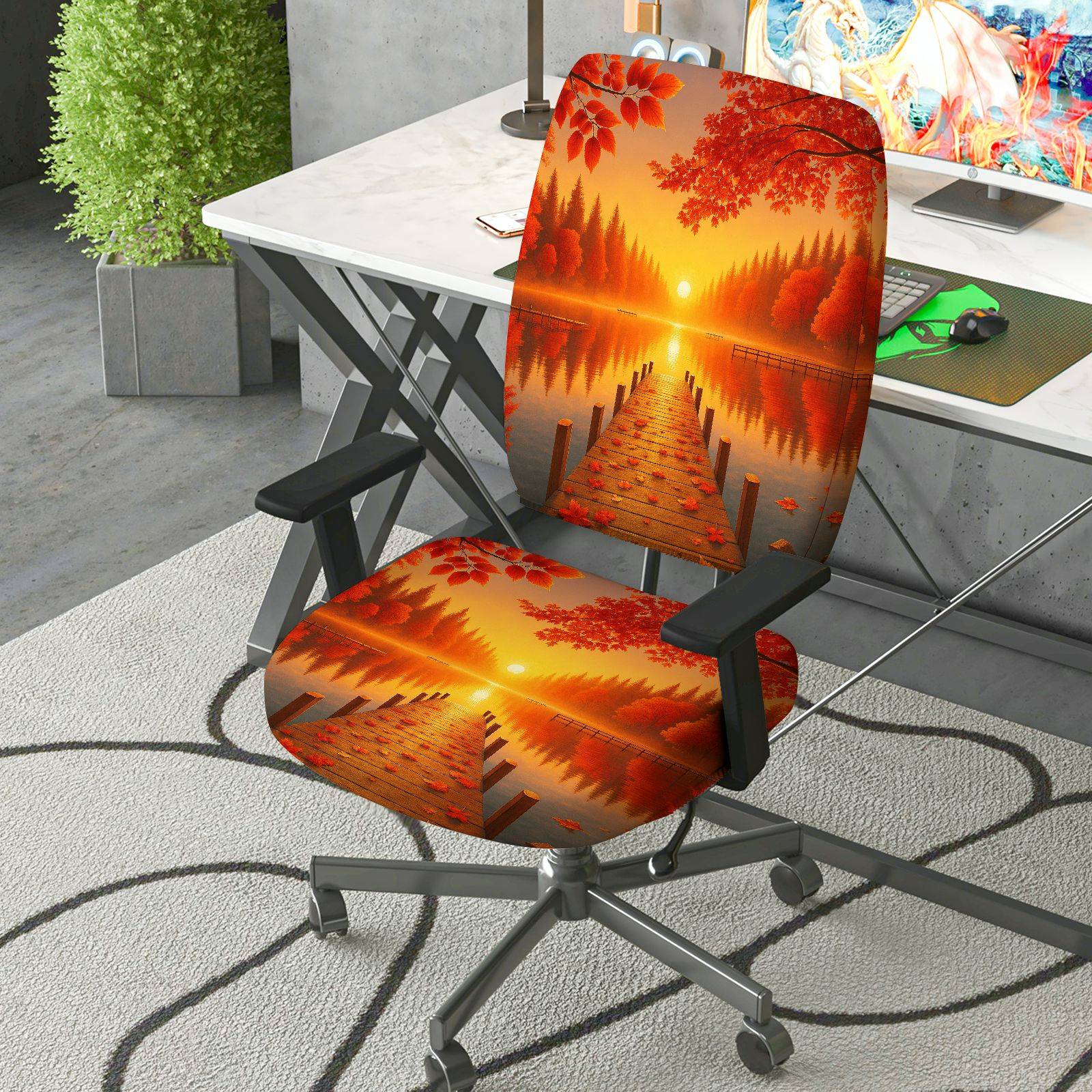 2-Piece Autumn Sunset Scenic Nature Landscape Beauty  Computer Chair Cover Set, Seat and Backrest