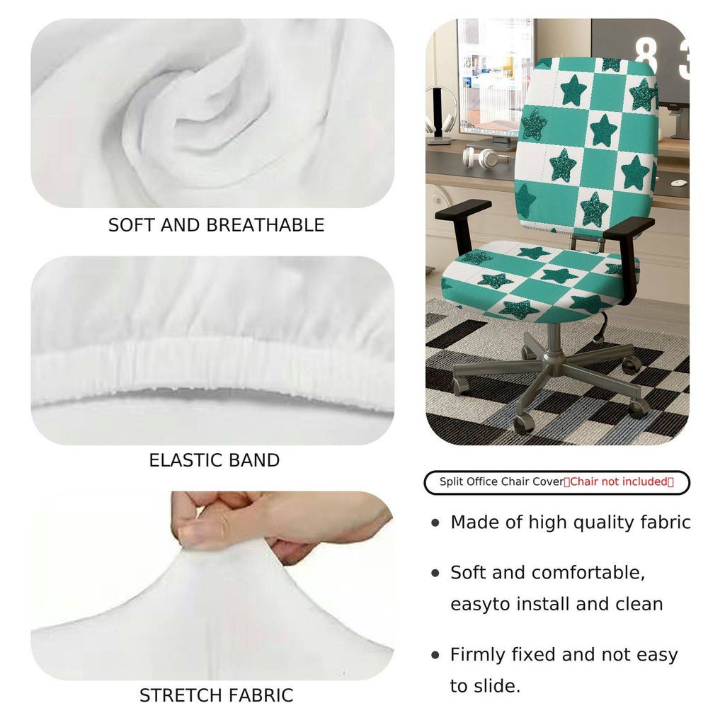 2-Piece Aesthetic Checkered Star Glitter Geometric  Computer Chair Cover Set, Seat and Backrest