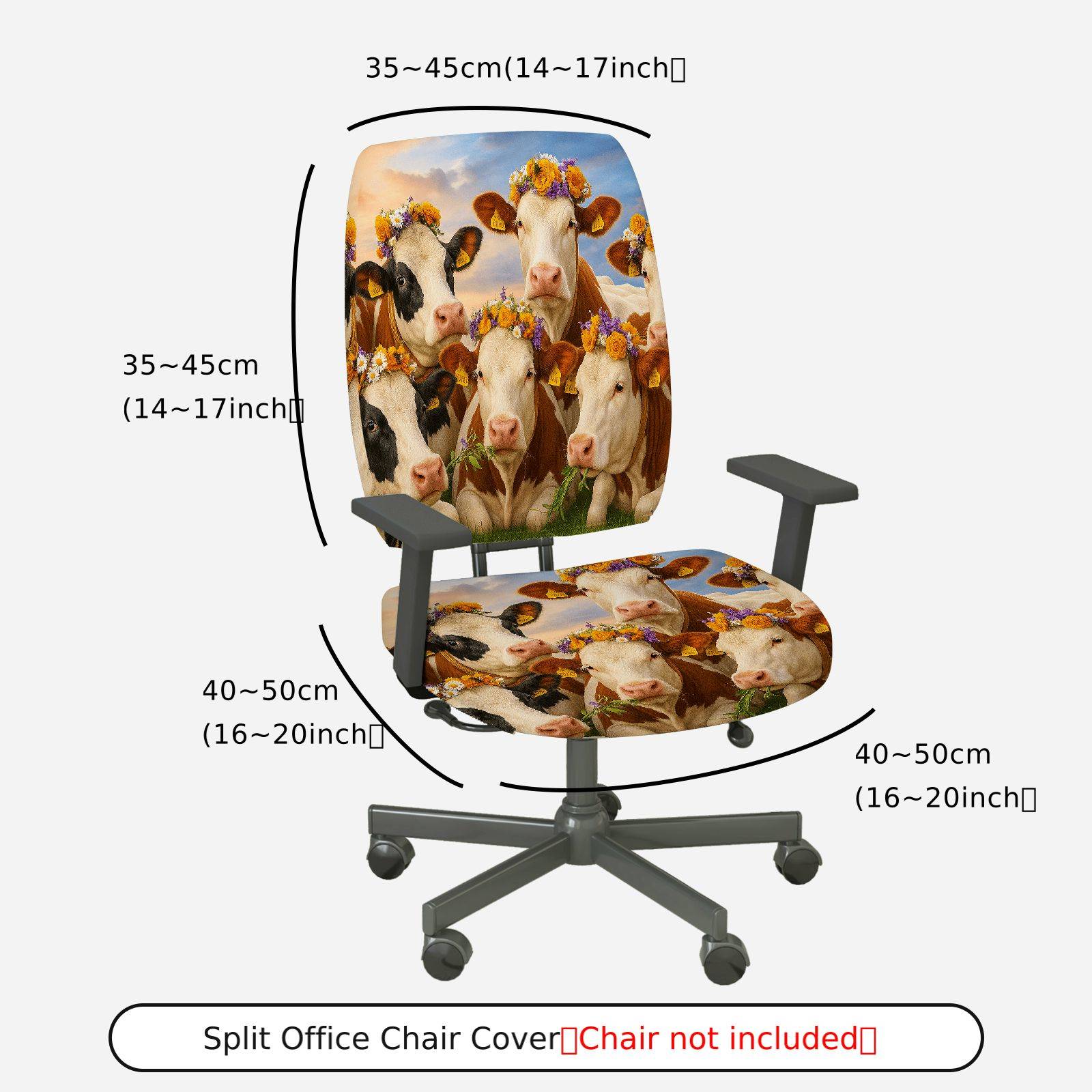 2-Piece Animal Nature Floral Art Cow  Computer Chair Cover Set, Seat and Backrest