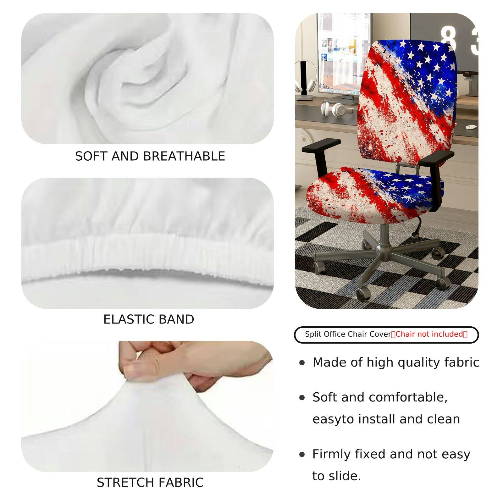 2-Piece American flag patriotic stars stripes abstract  Computer Chair Cover Set, Seat and Backrest