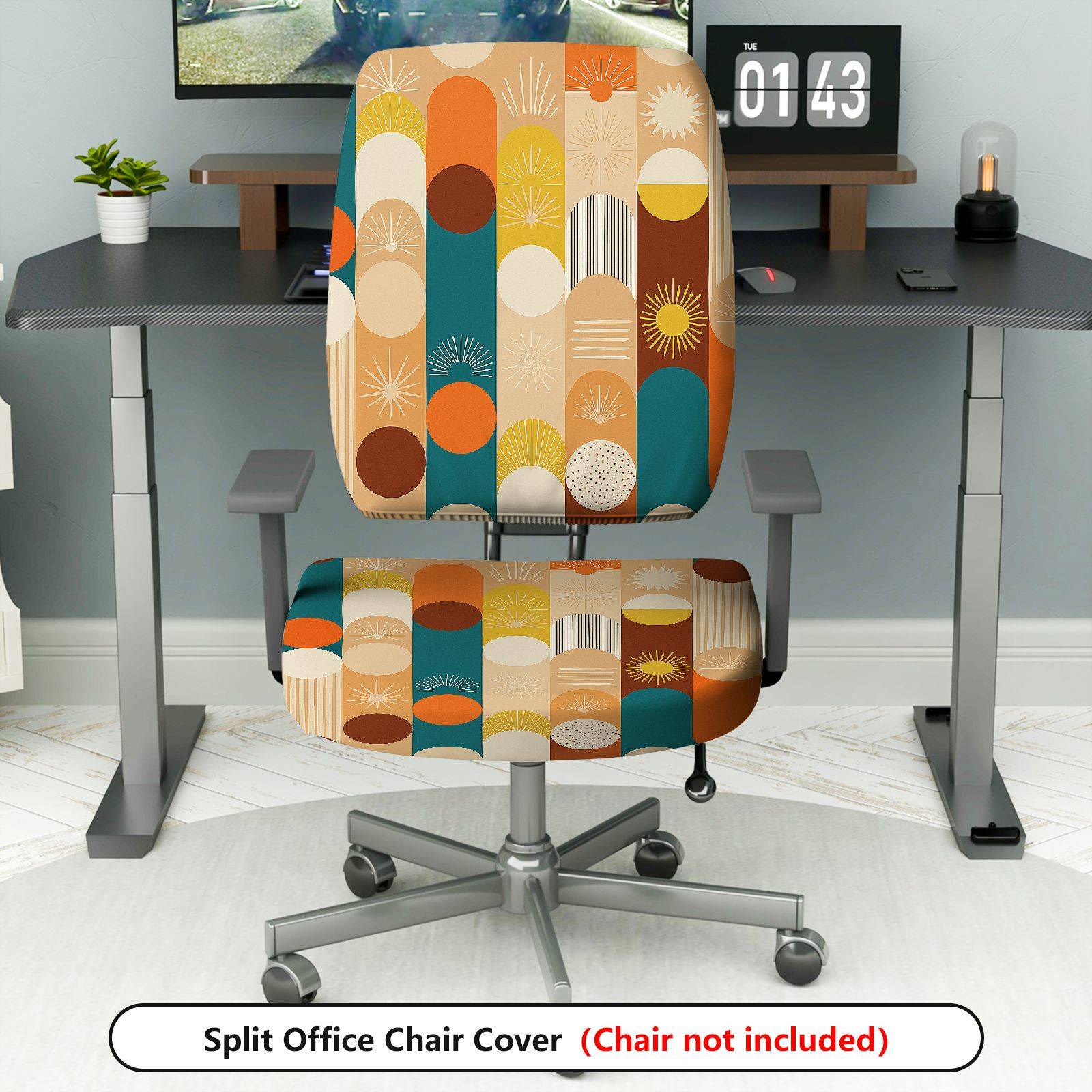 2-Piece Geometric Abstract Colorful Pattern Modern  Computer Chair Cover Set, Seat and Backrest