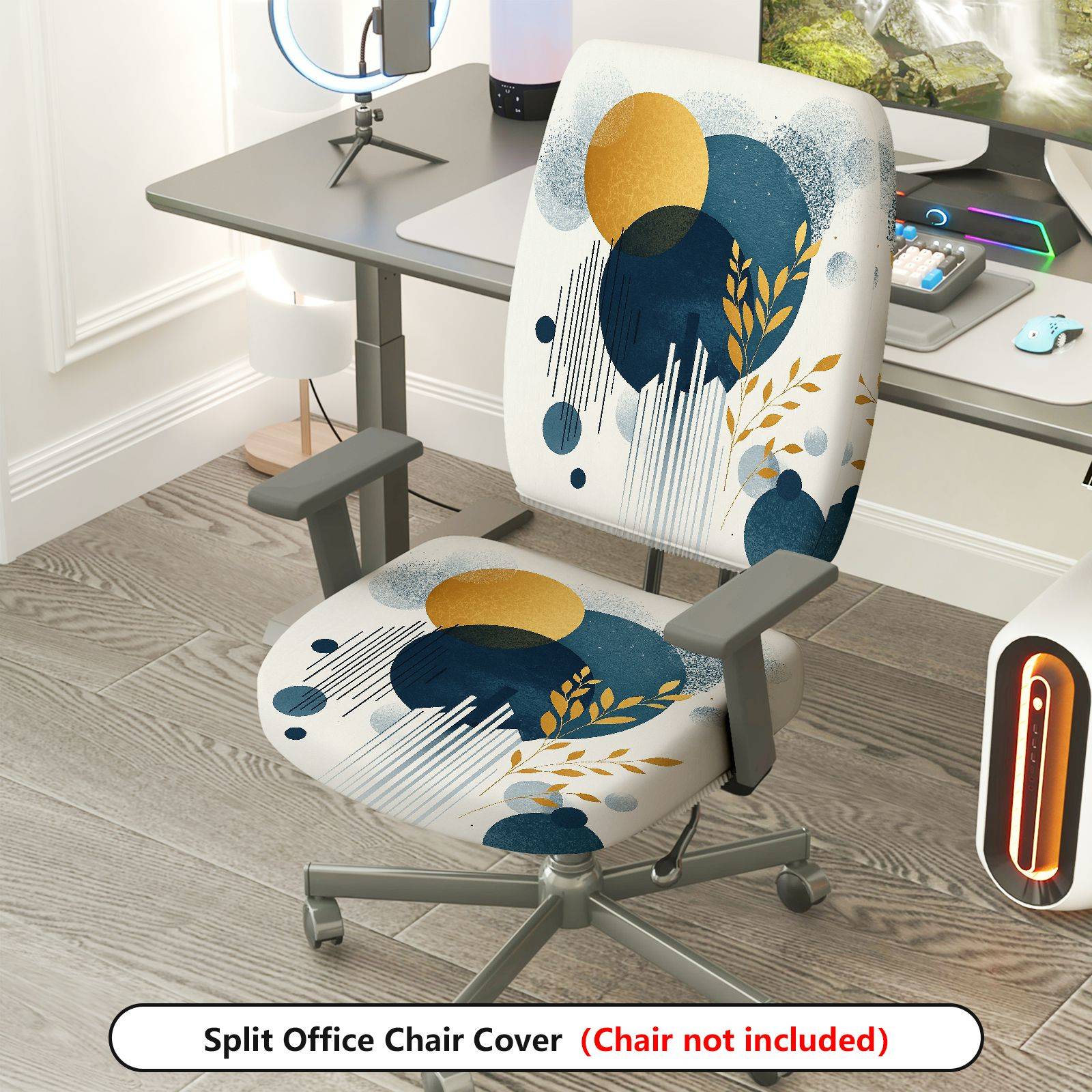 2-Piece Abstract Geometric Artistic Modern Stylish  Computer Chair Cover Set, Seat and Backrest