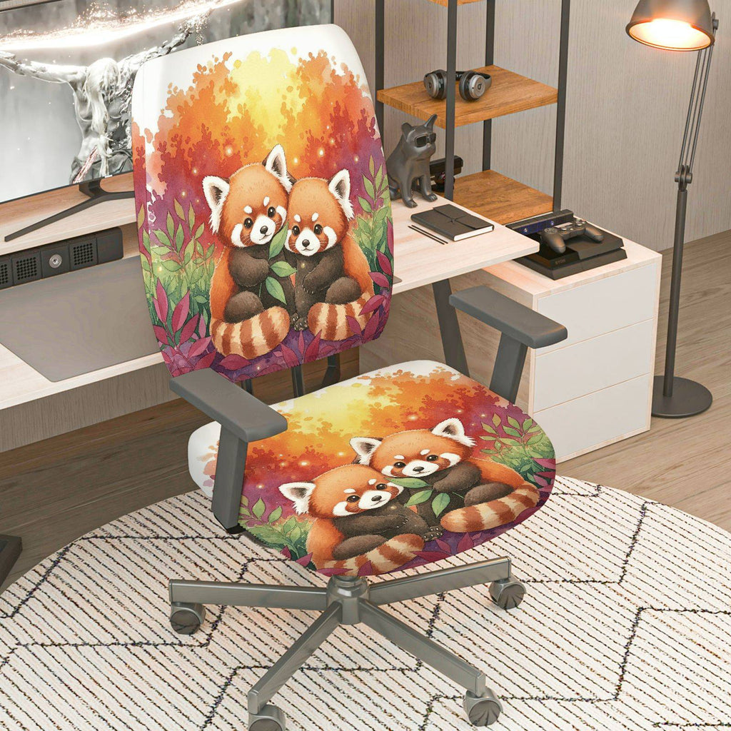 2-Piece Red Panda Autumn Forest Cute Animal Nature Art  Computer Chair Cover Set, Seat and Backrest