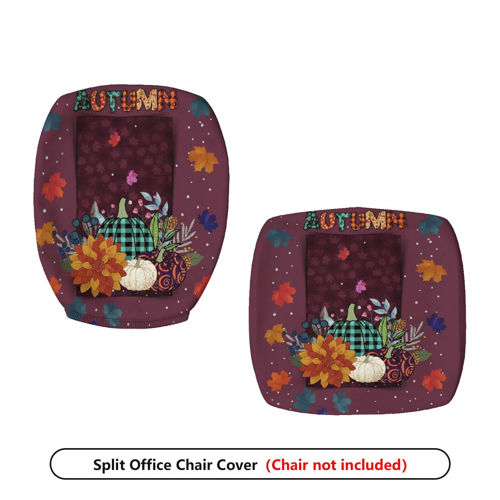 2-Piece Autumn Festive Leaves Pumpkin Thanksgiving  Computer Chair Cover Set, Seat and Backrest