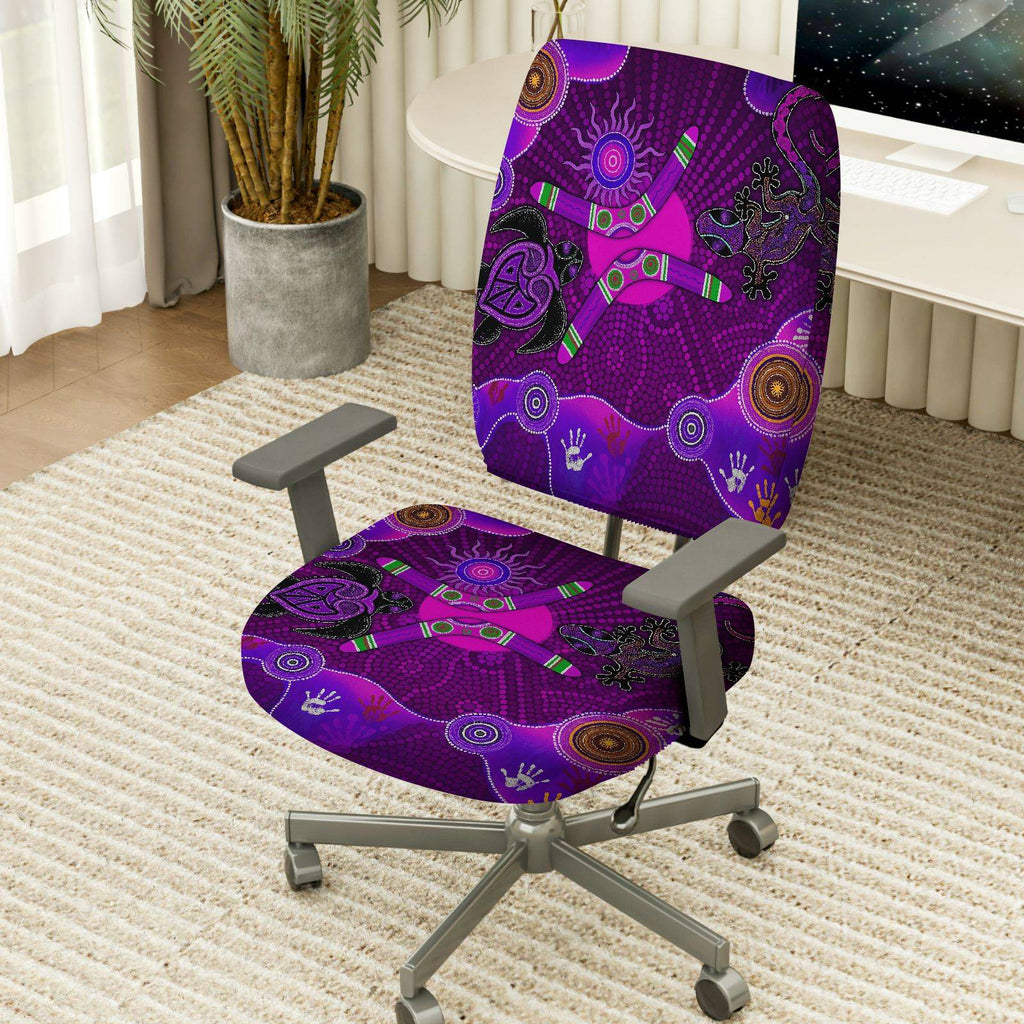 2-Piece Geometric Abstract Artistic Purple Pattern Festival  Computer Chair Cover Set, Seat and Backrest