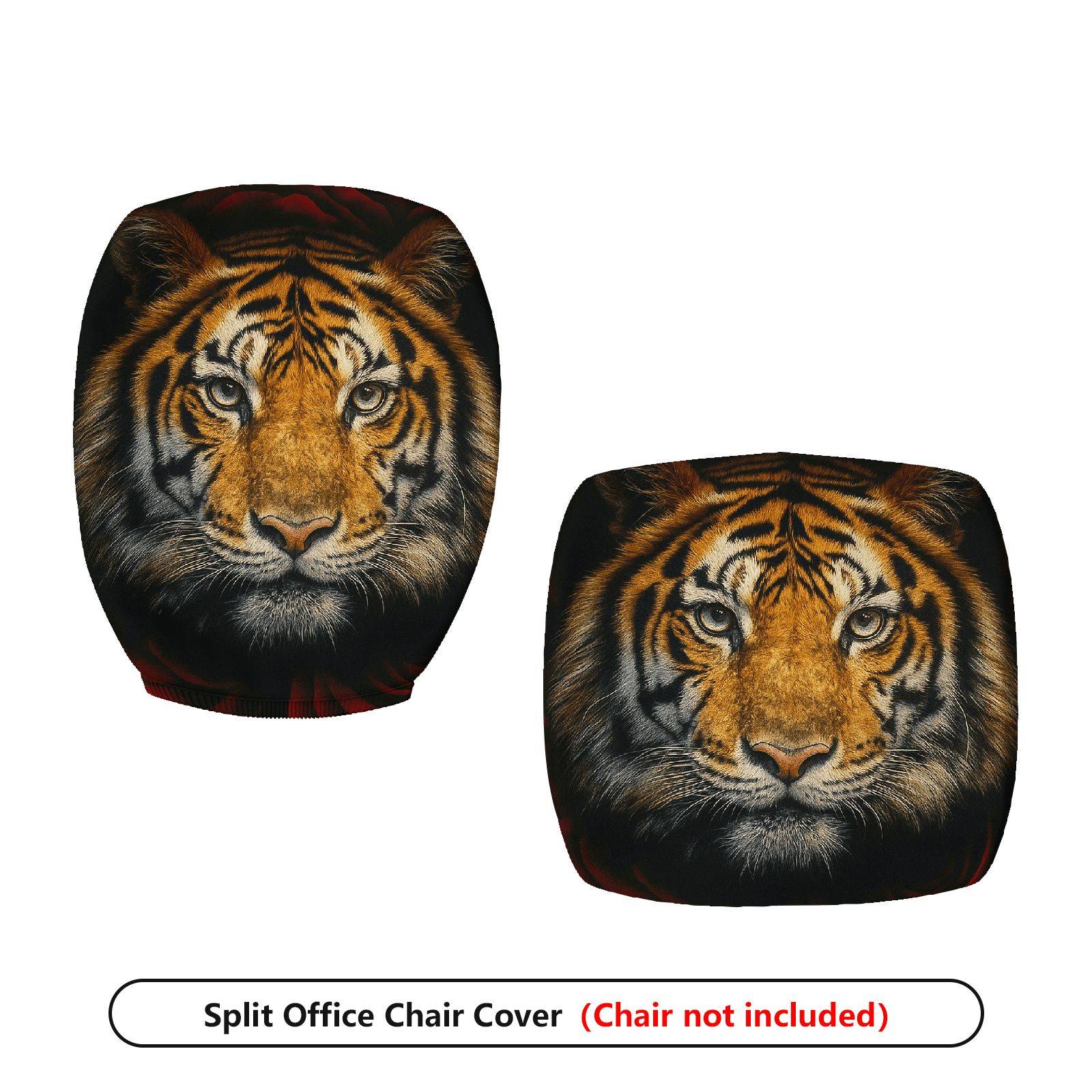 2-Piece Animal Wildlife Art Tiger Print  Computer Chair Cover Set, Seat and Backrest