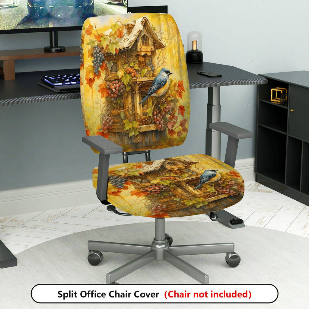 2-Piece Autumn Birdhouse Grapes Leaves Cozy Nature  Computer Chair Cover Set, Seat and Backrest