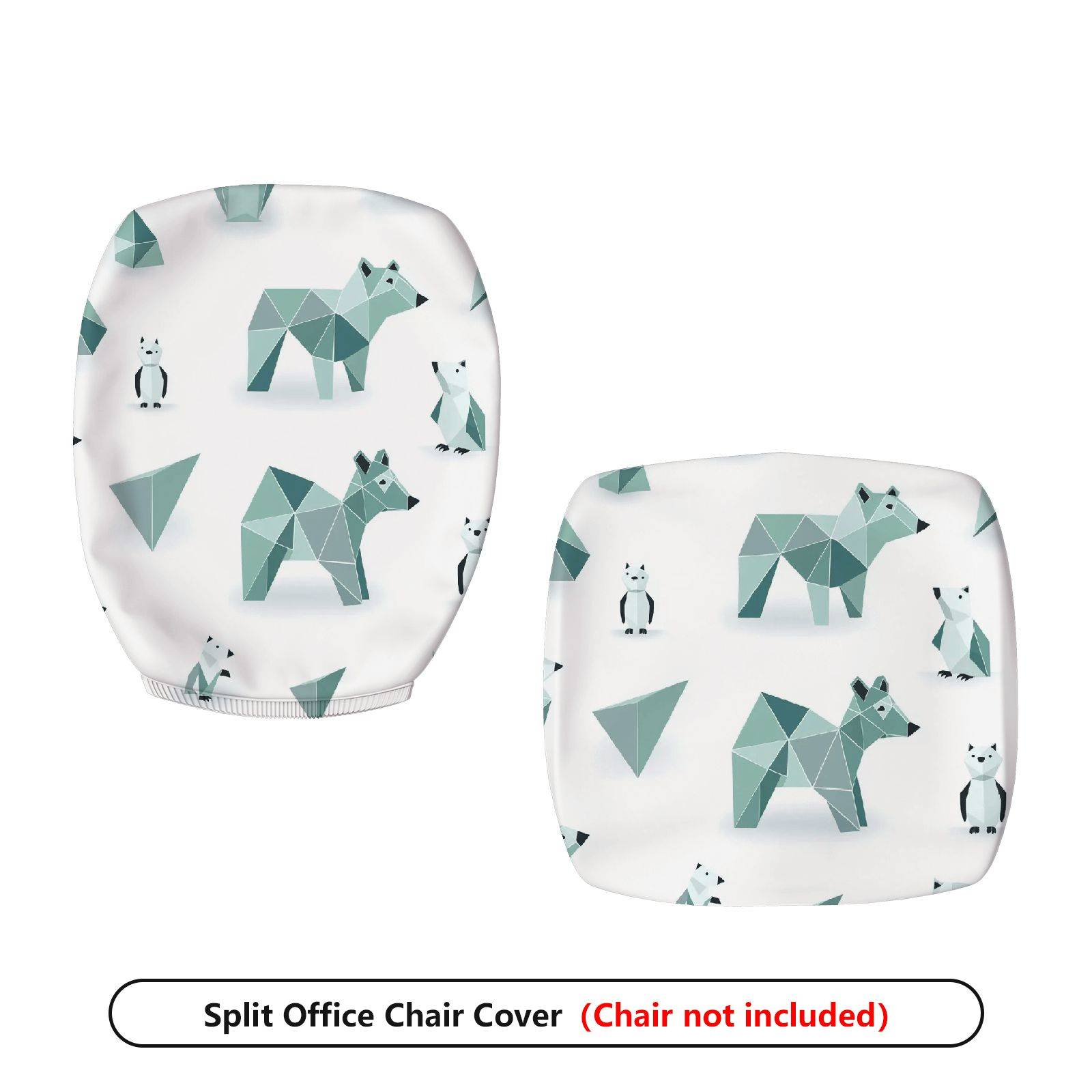 2-Piece Geometric Bear Penguin Animal Pattern  Computer Chair Cover Set, Seat and Backrest