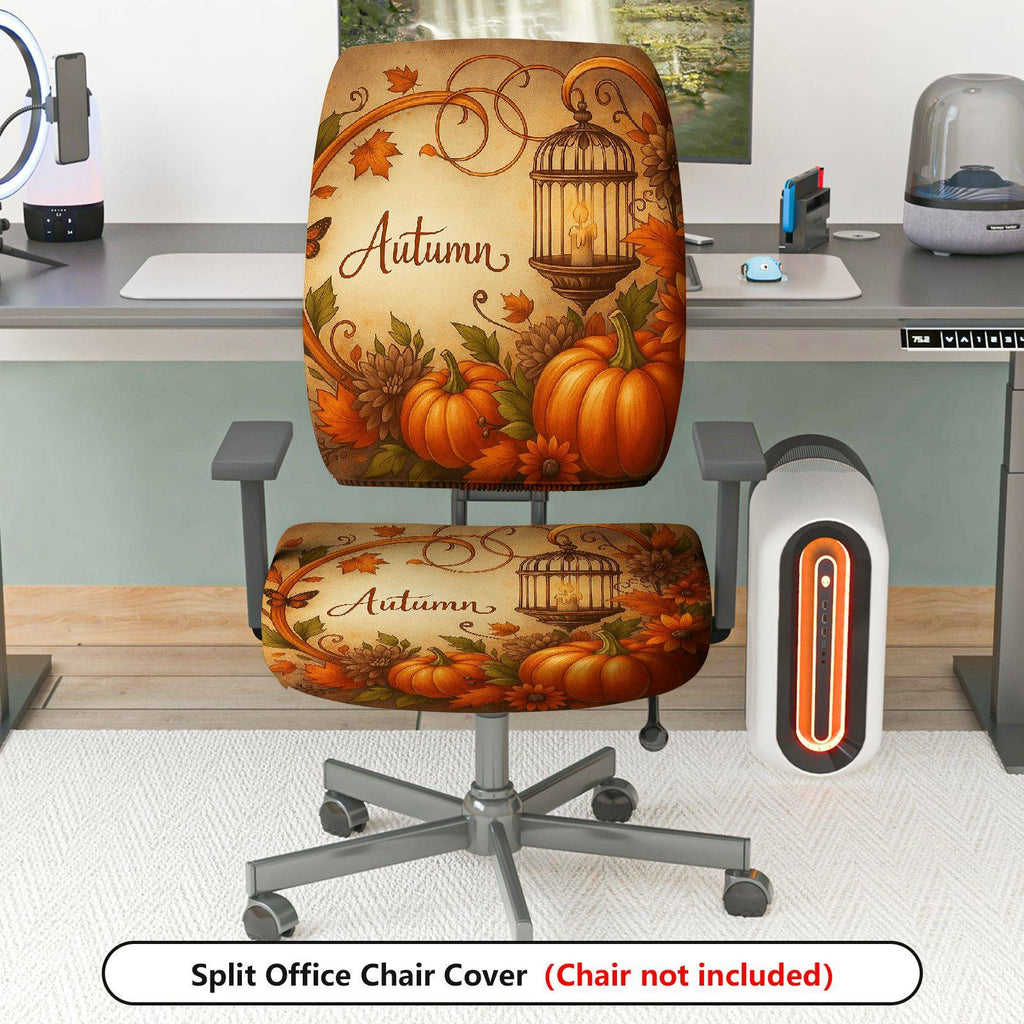 2-Piece Autumn Pumpkin Maple Leaf Lantern Fall  Computer Chair Cover Set, Seat and Backrest