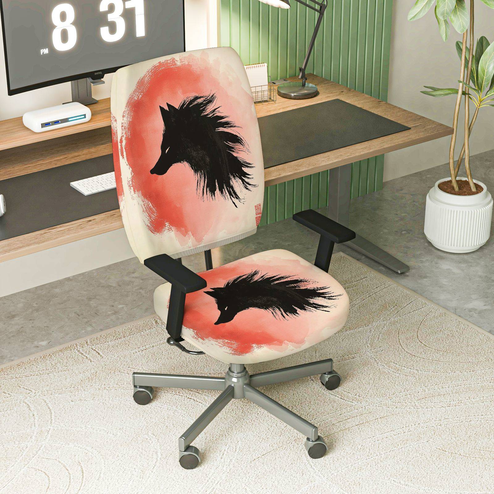 2-Piece Artistic Wolf Design Modern Stylish Unique Creative  Computer Chair Cover Set, Seat and Backrest