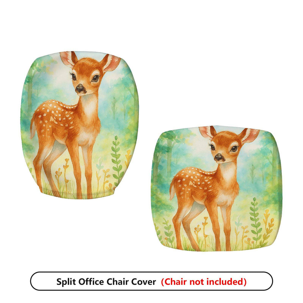 2-Piece Animal Forest Deer Nature Painting  Computer Chair Cover Set, Seat and Backrest