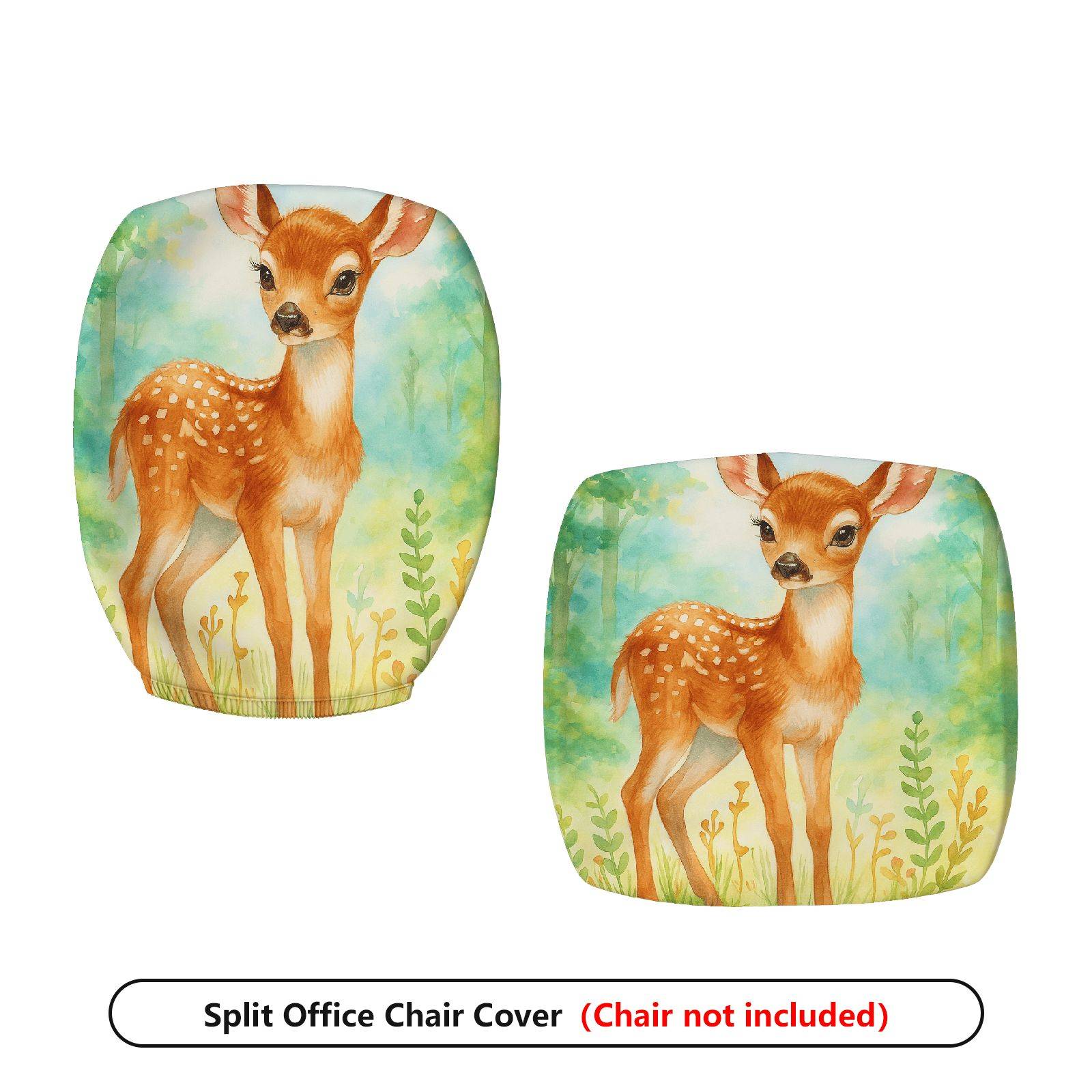 2-Piece Animal Forest Deer Nature Painting  Computer Chair Cover Set, Seat and Backrest