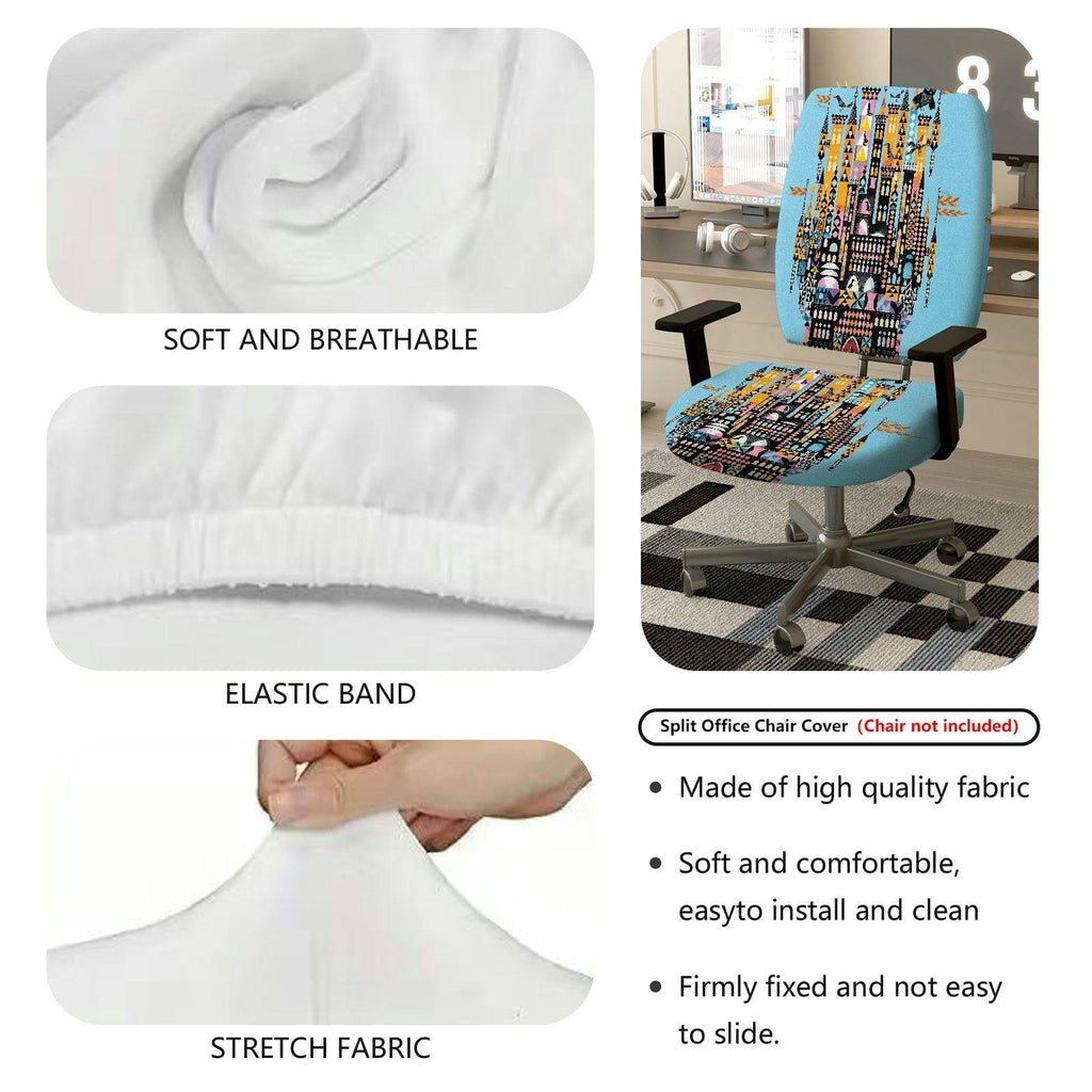 2-Piece Colorful Geometric City Night Skyline Pattern  Computer Chair Cover Set, Seat and Backrest