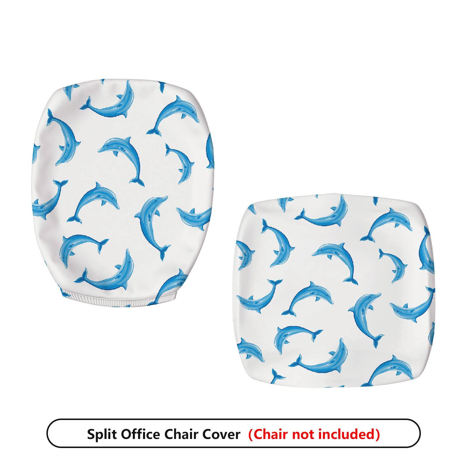 2-Piece Blue Dolphin Ocean Marine Cute Animal  Computer Chair Cover Set, Seat and Backrest