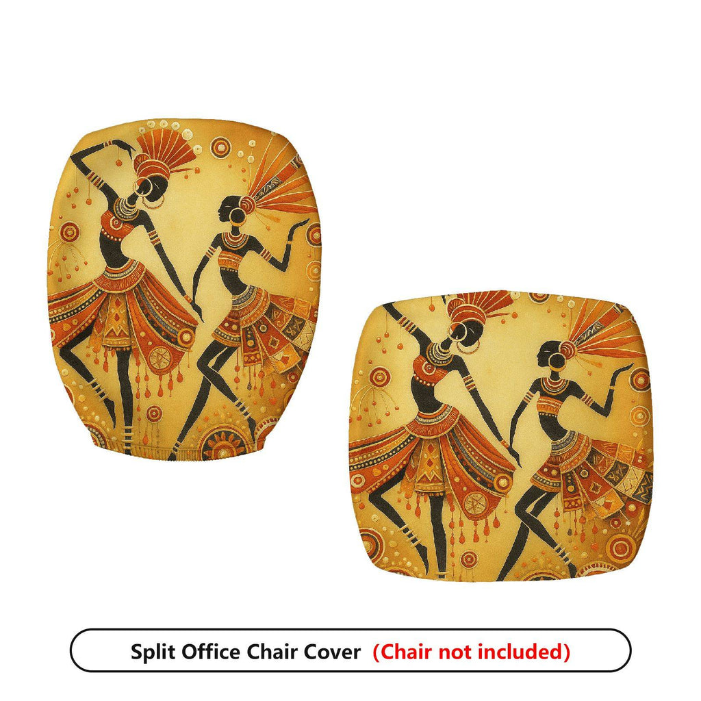 2-Piece African Ethnic Dancing Art Decor  Computer Chair Cover Set, Seat and Backrest