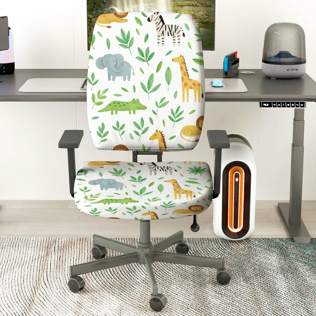 2-Piece Animals Jungle Safari Pattern  Computer Chair Cover Set, Seat and Backrest