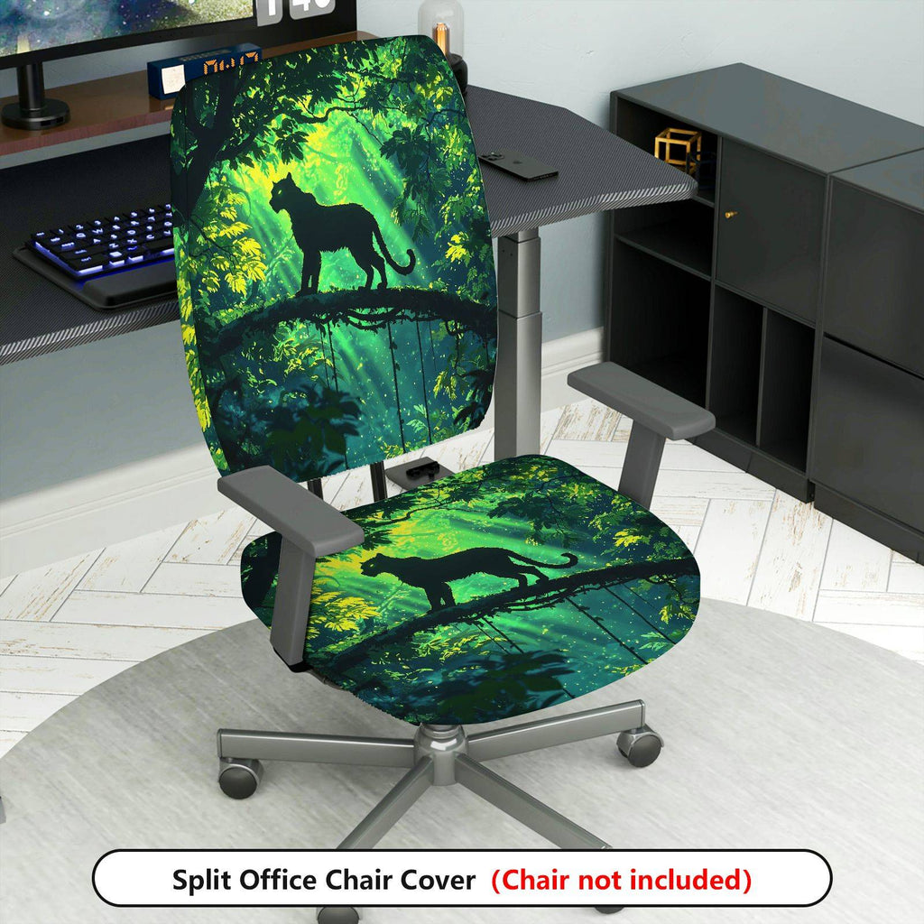 2-Piece Jungle Leopard Animal Forest Green Nature  Computer Chair Cover Set, Seat and Backrest