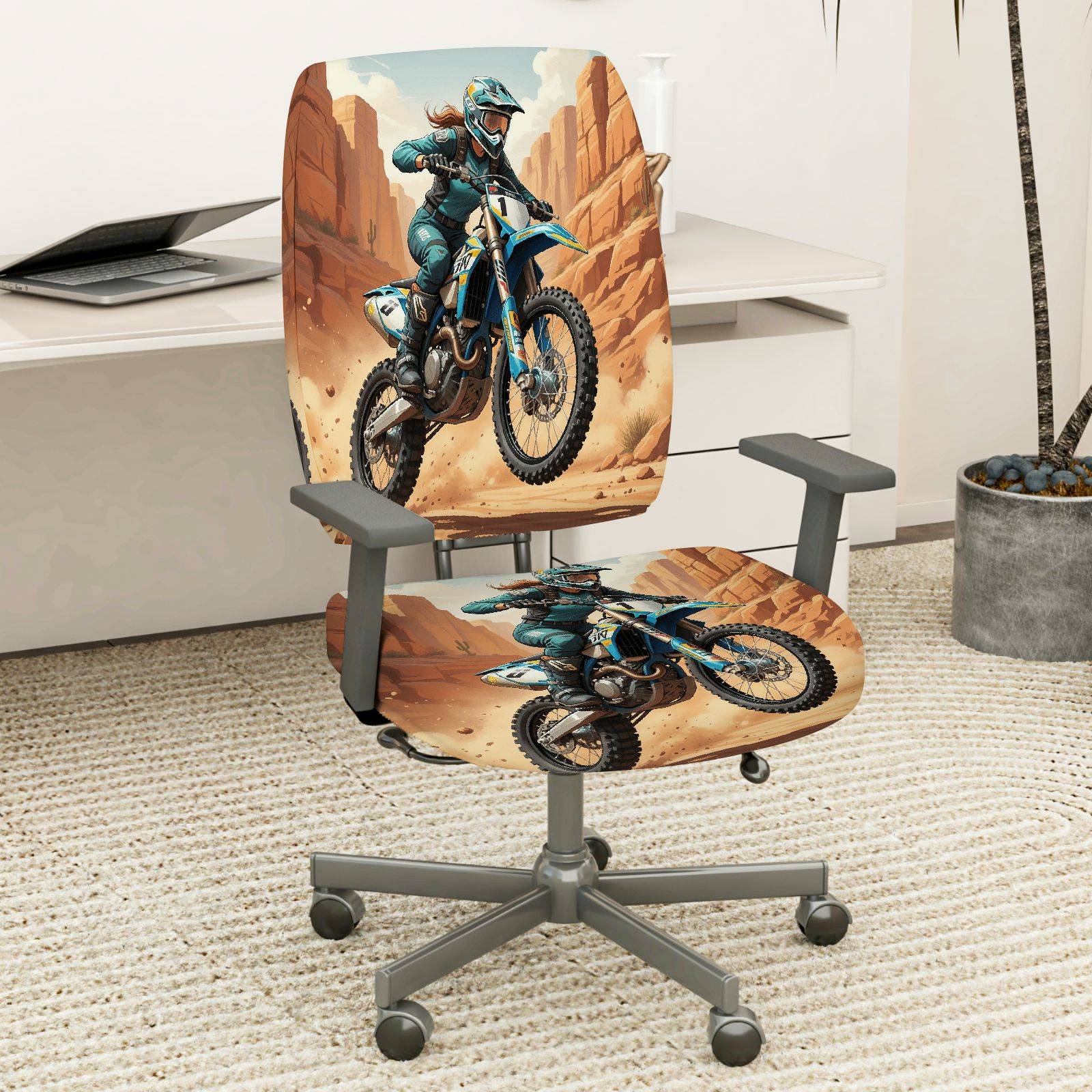 2-Piece Adventure Sport Racing Desert Motocross Dirtbike  Computer Chair Cover Set, Seat and Backrest