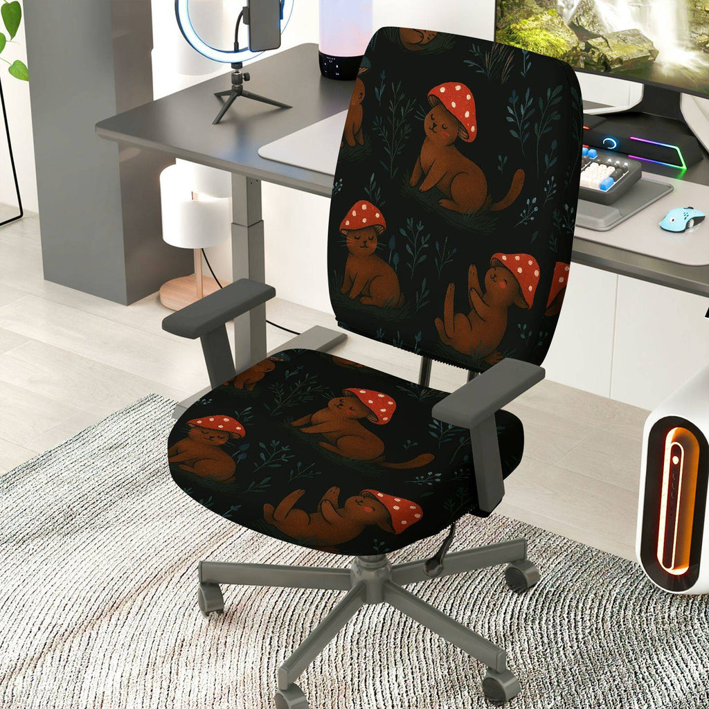 2-Piece Animal Mushroom Forest Pattern  Computer Chair Cover Set, Seat and Backrest