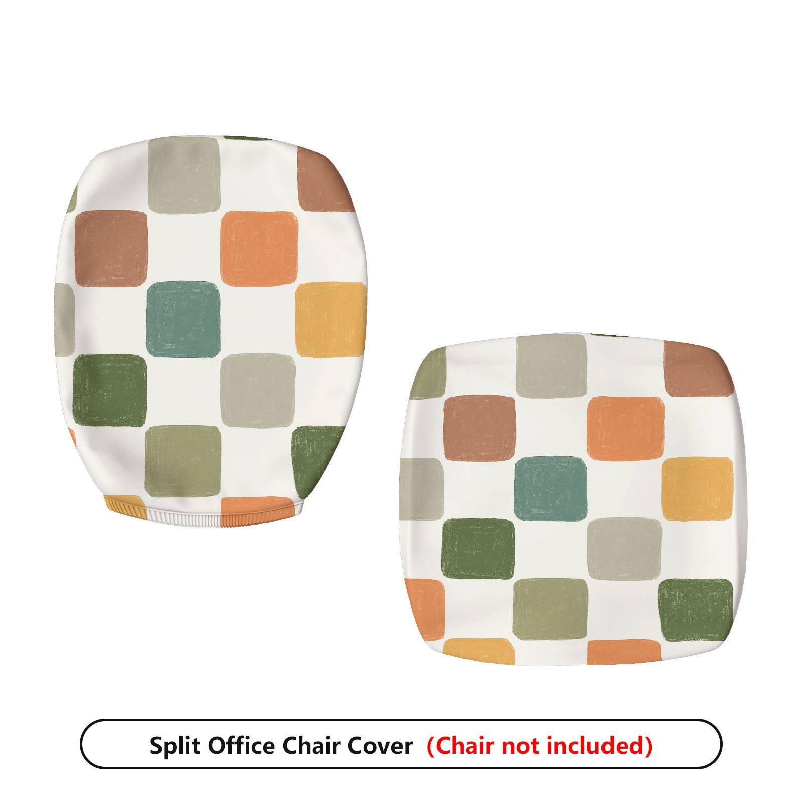 2-Piece Colorful Geometric Pattern Grid Stylish Modern Festival  Computer Chair Cover Set, Seat and Backrest