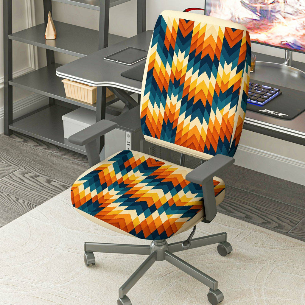 2-Piece Colorful Geometric Wave Pattern  Computer Chair Cover Set, Seat and Backrest