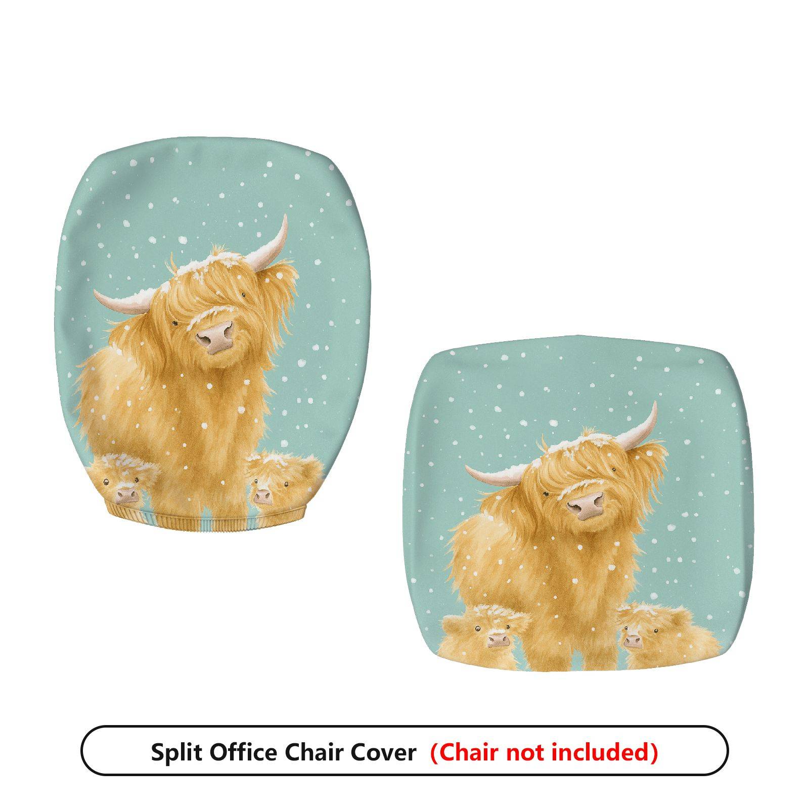 2-Piece Highland Cow Animal Pattern Cute Winter Snow  Computer Chair Cover Set, Seat and Backrest