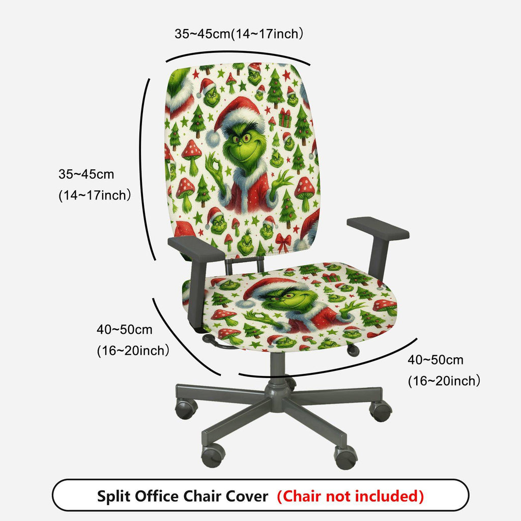 2-Piece Christmas Grinch Santa Tree Gift Decoration  Computer Chair Cover Set, Seat and Backrest