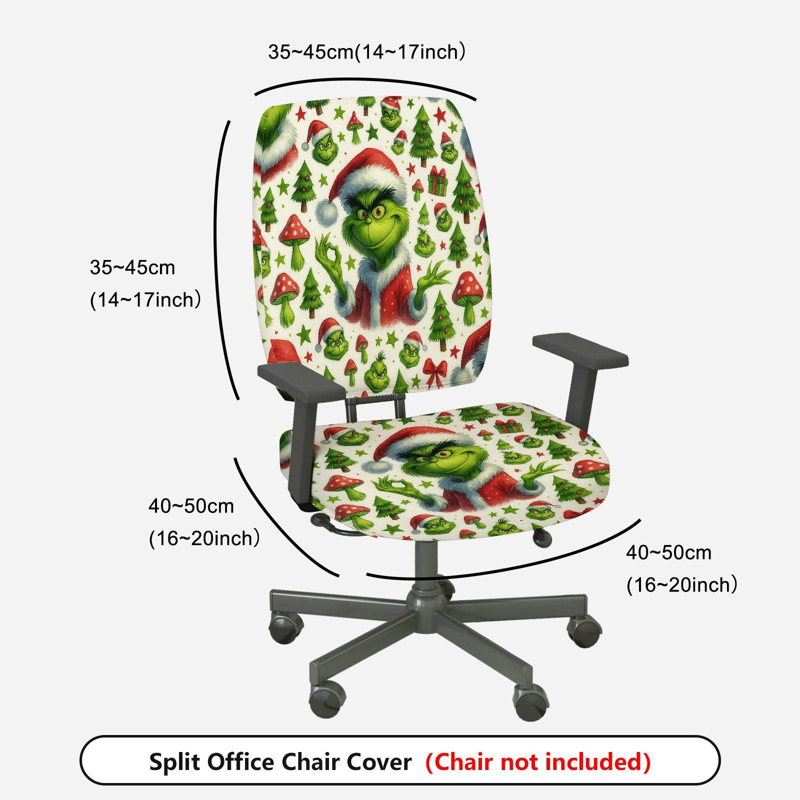 2-Piece Christmas Grinch Santa Tree Gift Decoration  Computer Chair Cover Set, Seat and Backrest