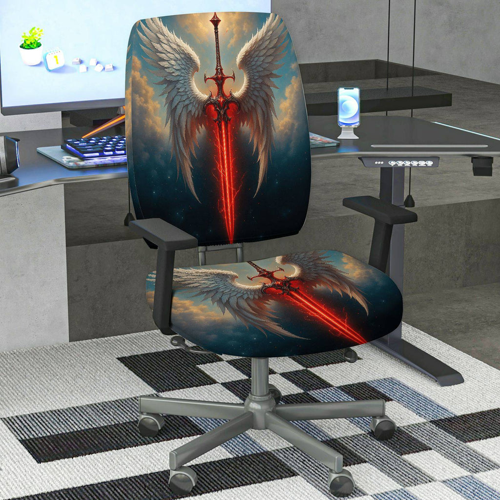 2-Piece Angel Wings Sword Fantasy Gaming  Computer Chair Cover Set, Seat and Backrest