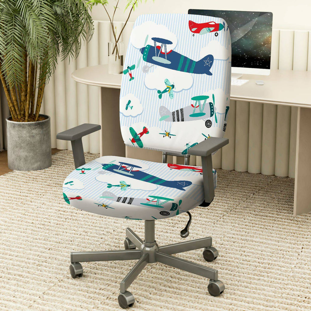 2-Piece Airplane Cloud Stripe Fun  Computer Chair Cover Set, Seat and Backrest