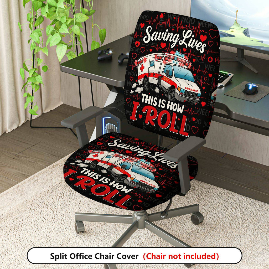 2-Piece Ambulance Heartbeat Saving Lives Medical Emergency  Computer Chair Cover Set, Seat and Backrest