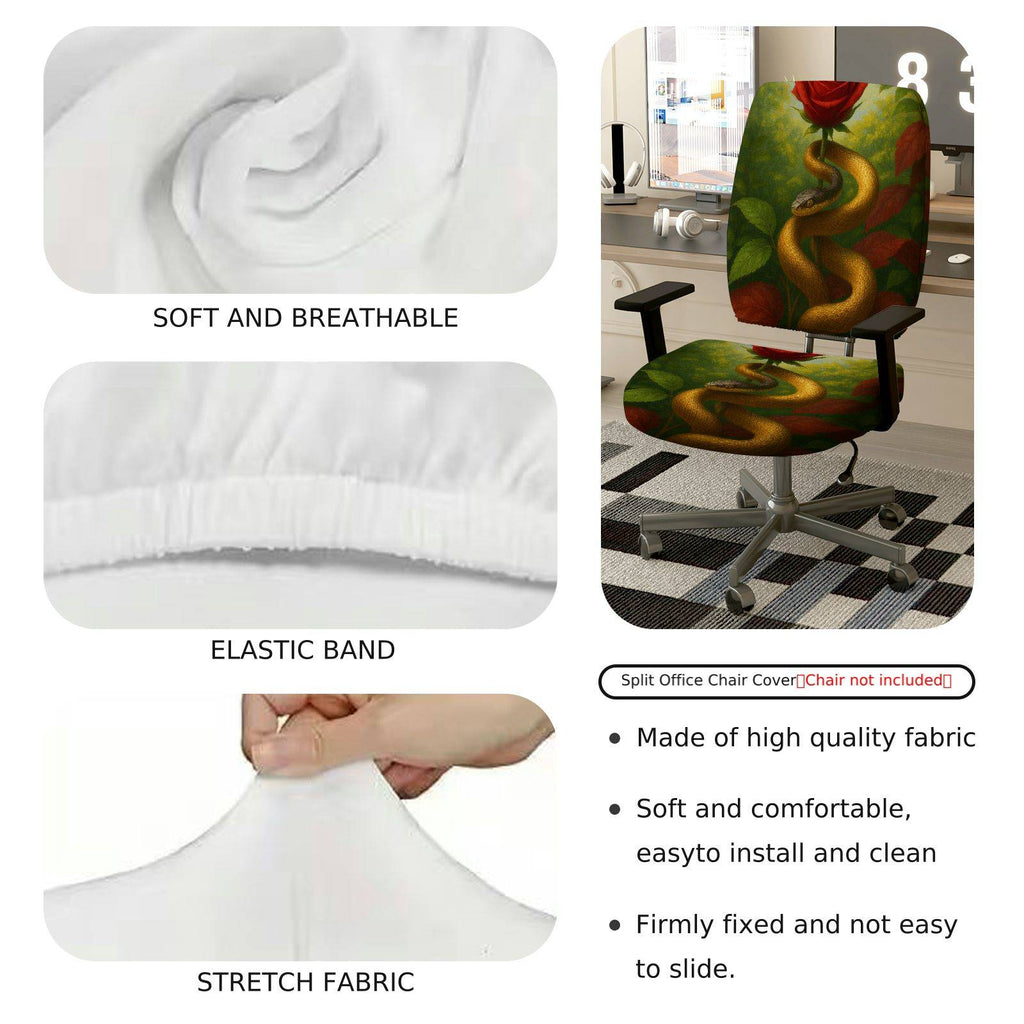 2-Piece Artistic Snake Rose Nature Decorative Vibrant  Computer Chair Cover Set, Seat and Backrest