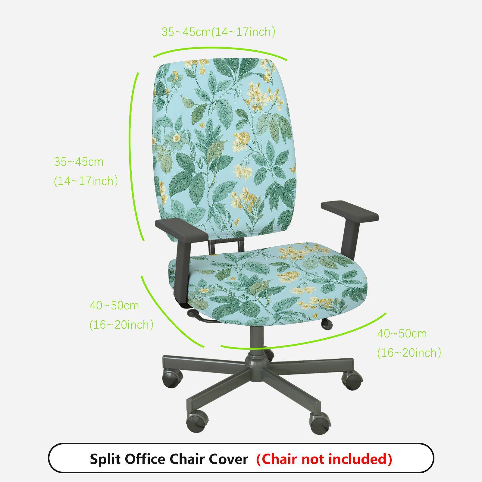 2-Piece Floral Green Yellow Botanical Pattern  Computer Chair Cover Set, Seat and Backrest