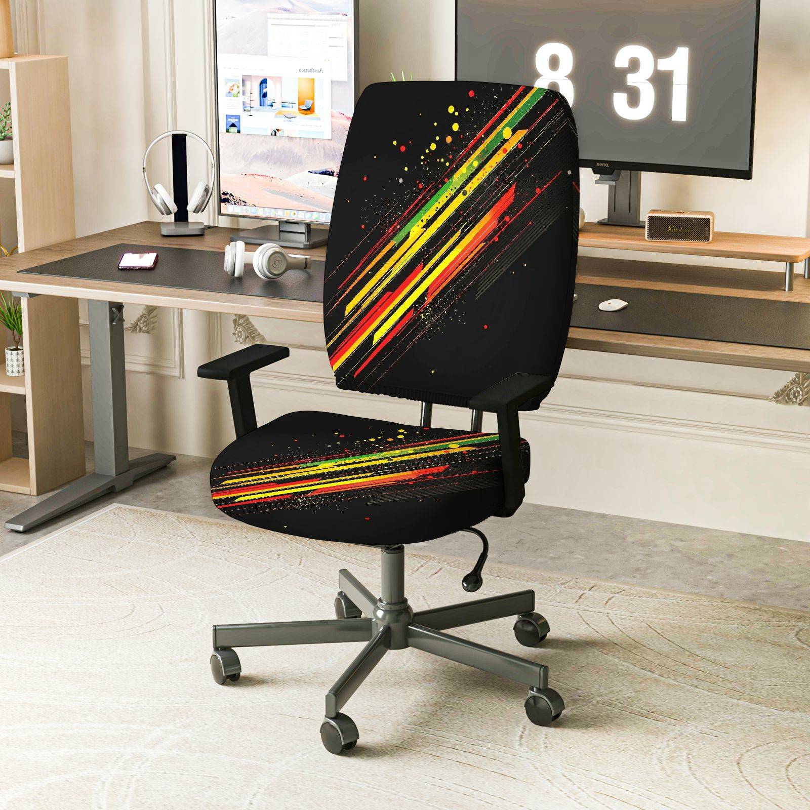 2-Piece Abstract Colorful Art Modern Urban Vibrant  Computer Chair Cover Set, Seat and Backrest