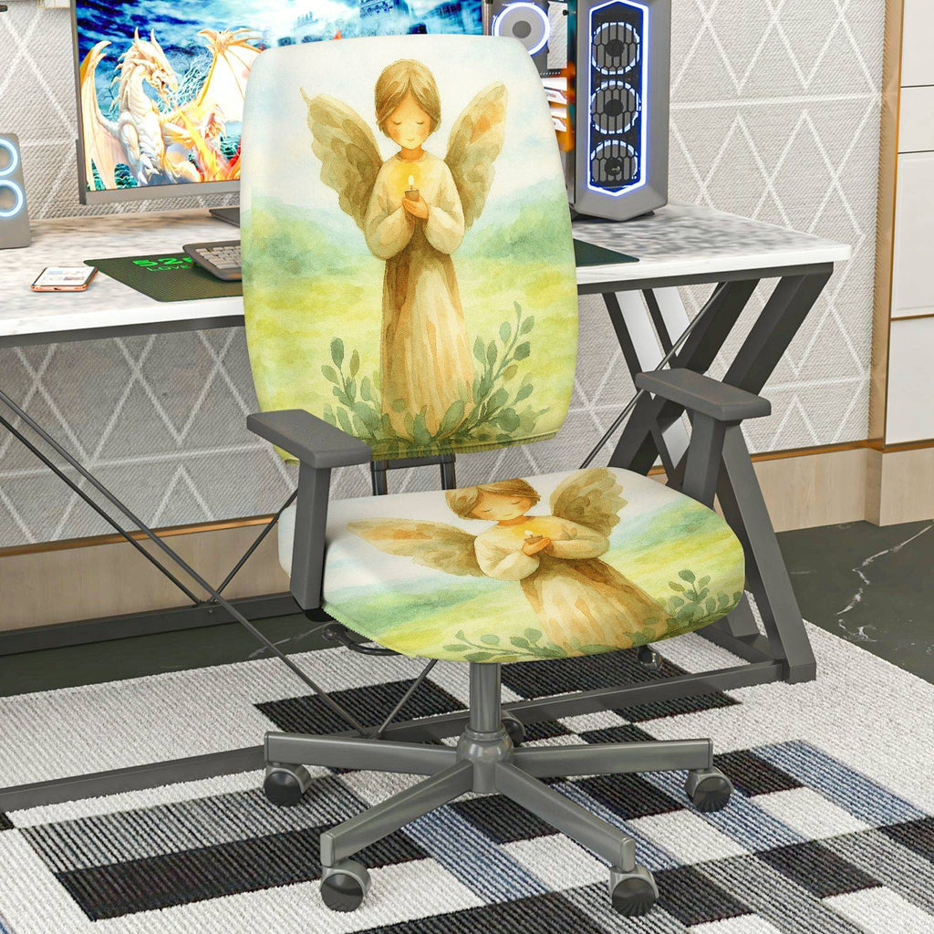 2-Piece Angel Wings Prayer Nature Art  Computer Chair Cover Set, Seat and Backrest