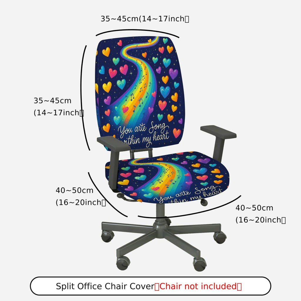 2-Piece Artistic Colorful Heart Rainbow Music Inspirational  Computer Chair Cover Set, Seat and Backrest