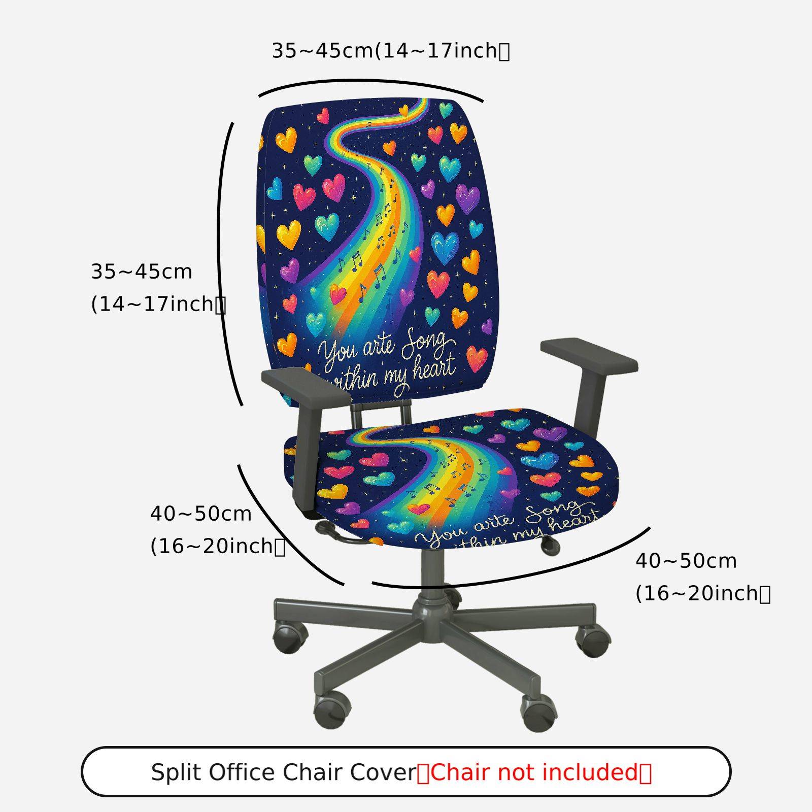 2-Piece Artistic Colorful Heart Rainbow Music Inspirational  Computer Chair Cover Set, Seat and Backrest