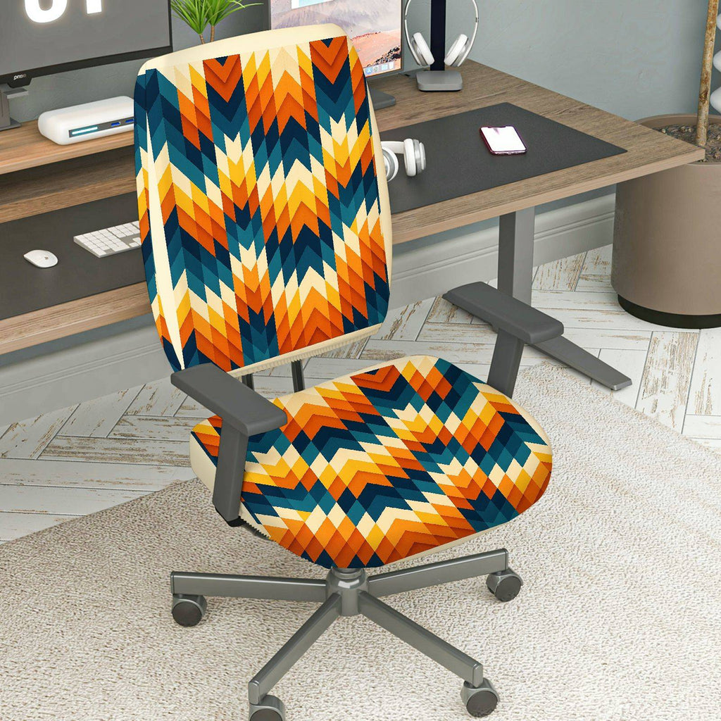 2-Piece Colorful Geometric Wave Pattern  Computer Chair Cover Set, Seat and Backrest