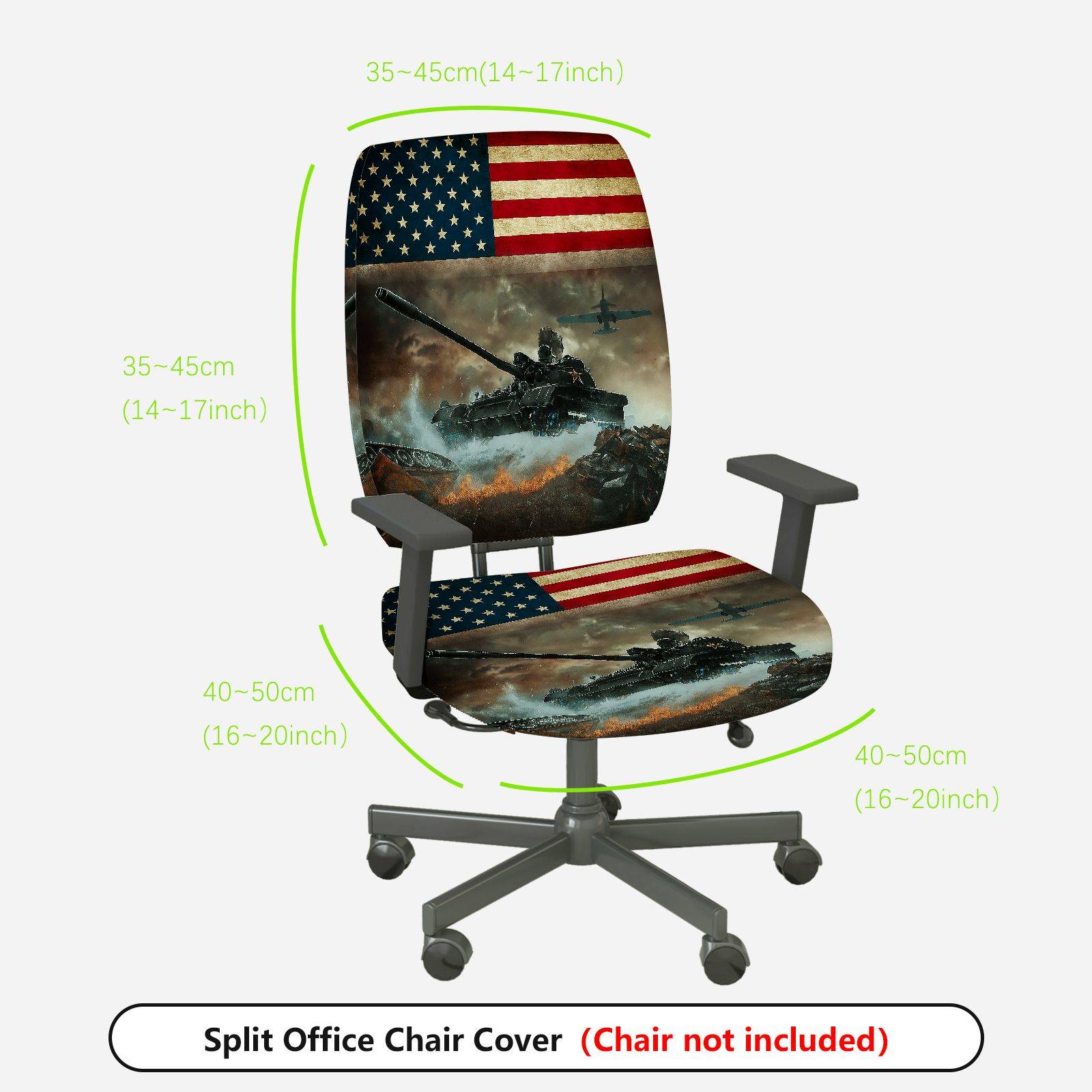 2-Piece American Flag Army Tank Battle Airplane  Computer Chair Cover Set, Seat and Backrest