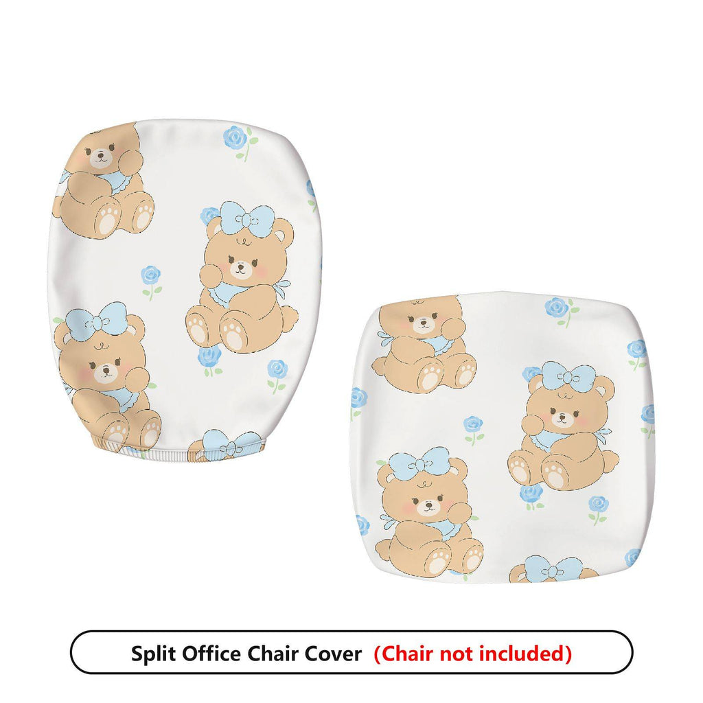 2-Piece Cute Bear Floral Decorative  Computer Chair Cover Set, Seat and Backrest