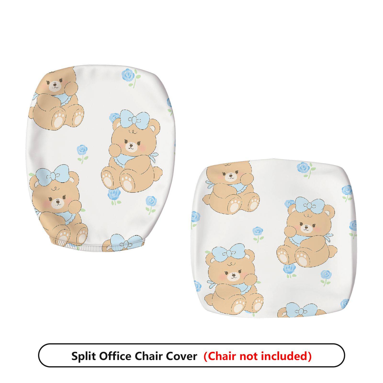 2-Piece Cute Bear Floral Decorative  Computer Chair Cover Set, Seat and Backrest