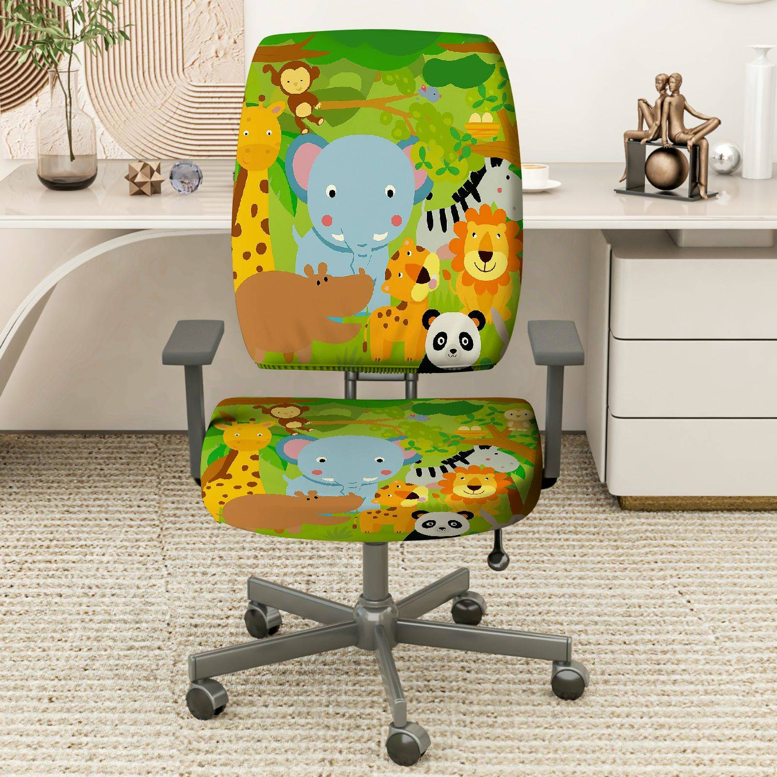 2-Piece Jungle Safari Animal Zoo  Computer Chair Cover Set, Seat and Backrest