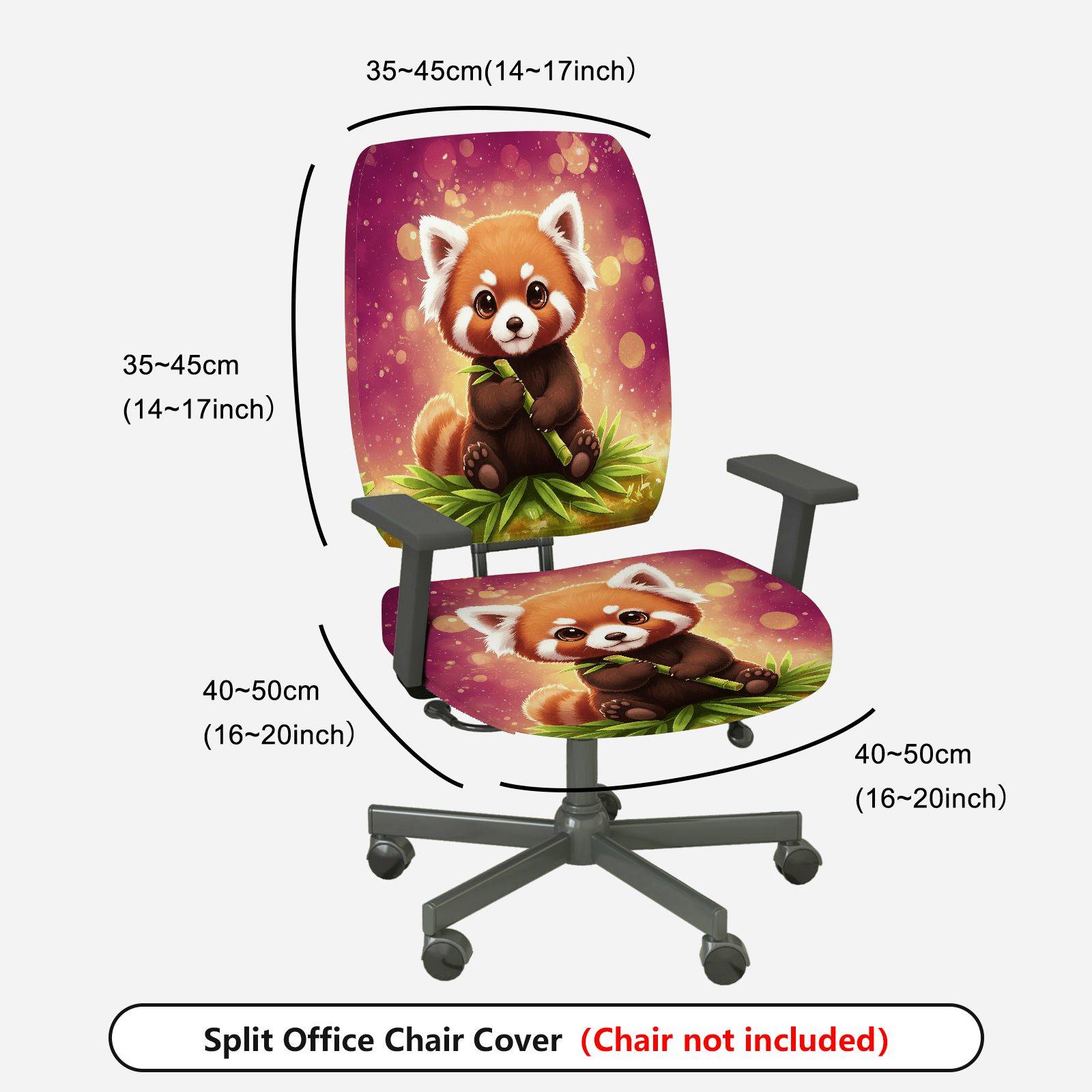 2-Piece Cute Red Panda Animal  Computer Chair Cover Set, Seat and Backrest