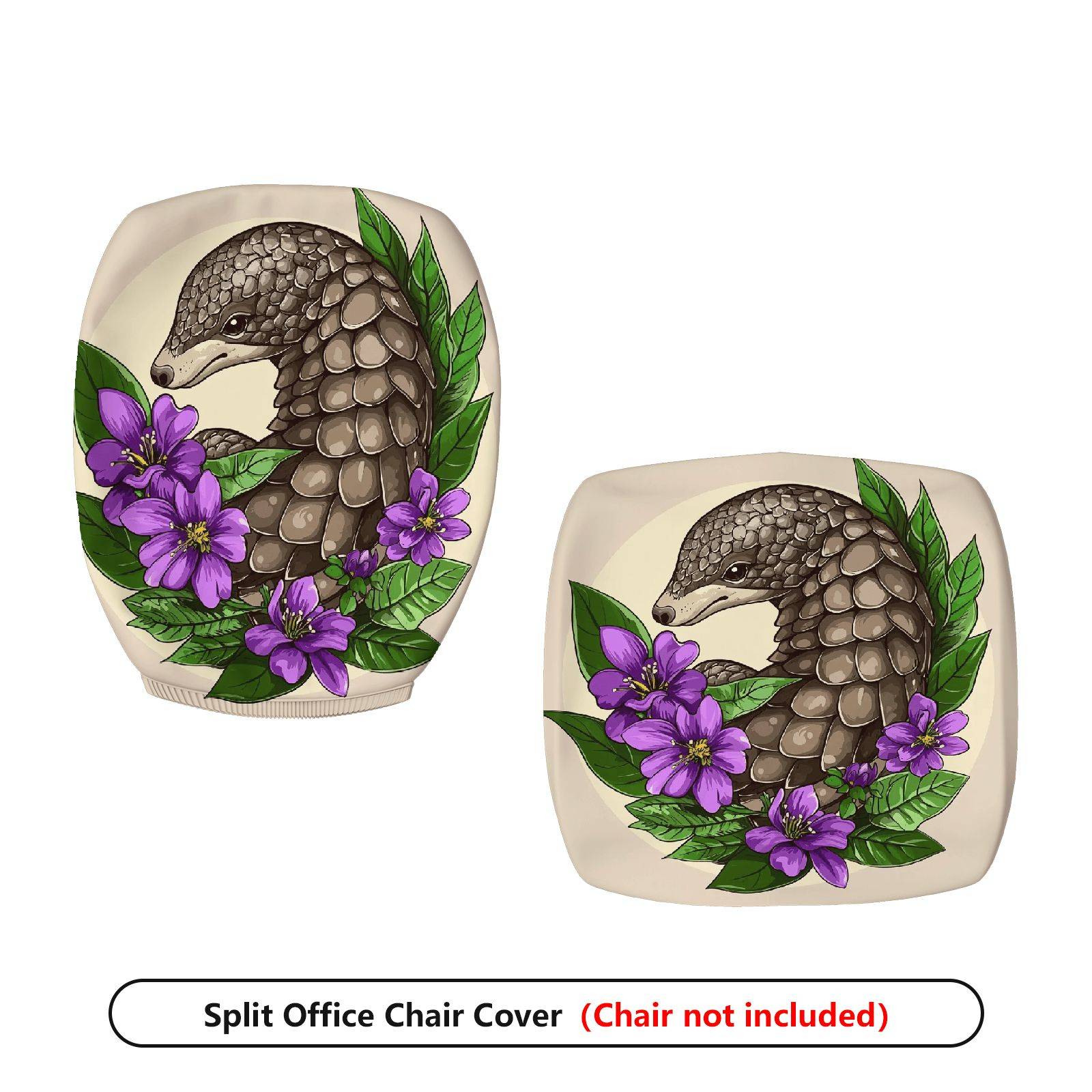 2-Piece Animal Floral Artistic Decorative  Computer Chair Cover Set, Seat and Backrest