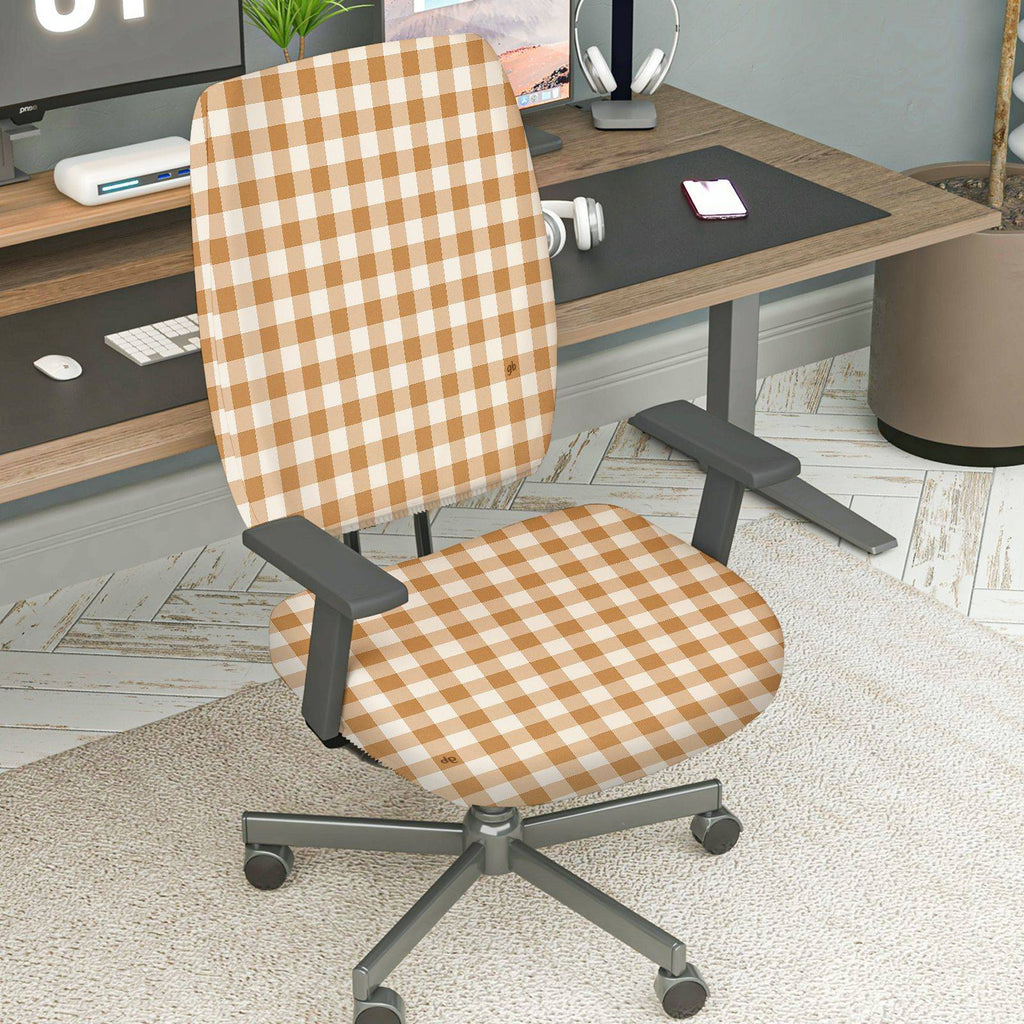 2-Piece Plaid Pattern Checkered Style Universal  Computer Chair Cover Set, Seat and Backrest