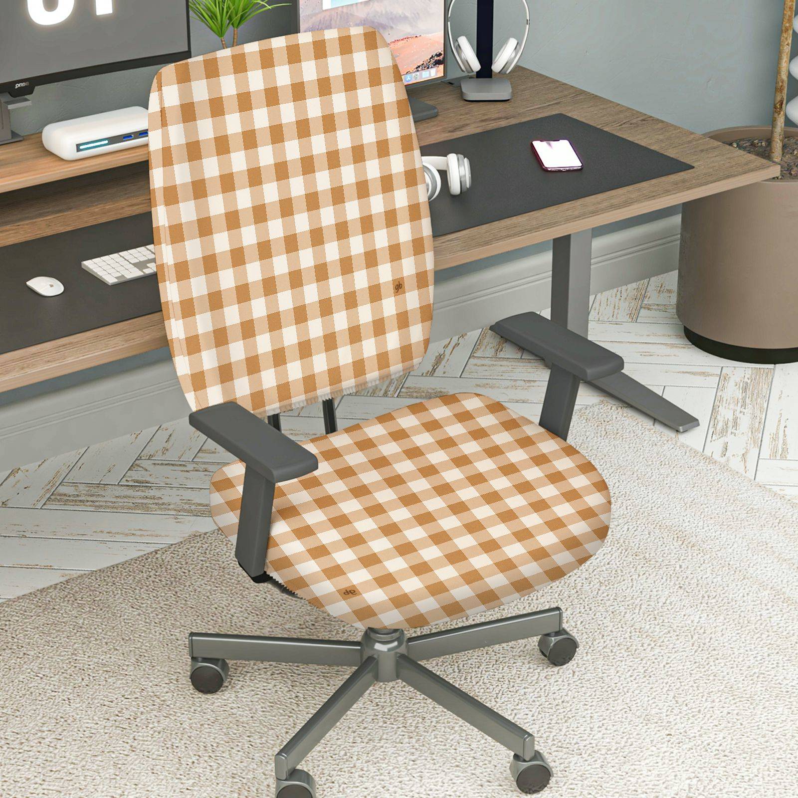 2-Piece Plaid Pattern Checkered Style Universal  Computer Chair Cover Set, Seat and Backrest