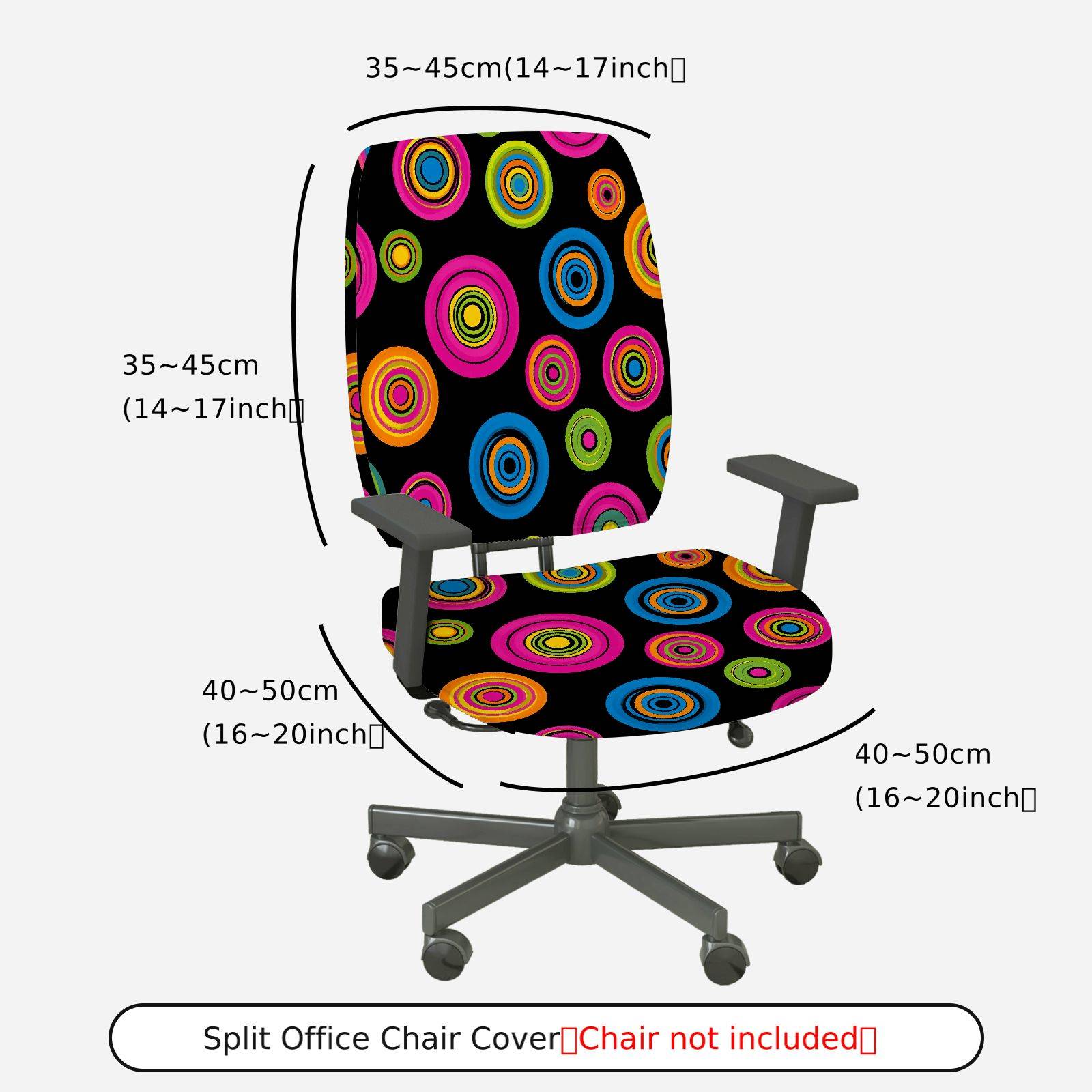 2-Piece Colorful Geometric Circle Fun Vibrant  Computer Chair Cover Set, Seat and Backrest