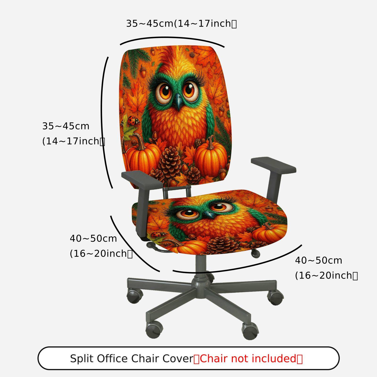 2-Piece Autumn Owl Pumpkin Pinecone Leaf  Computer Chair Cover Set, Seat and Backrest