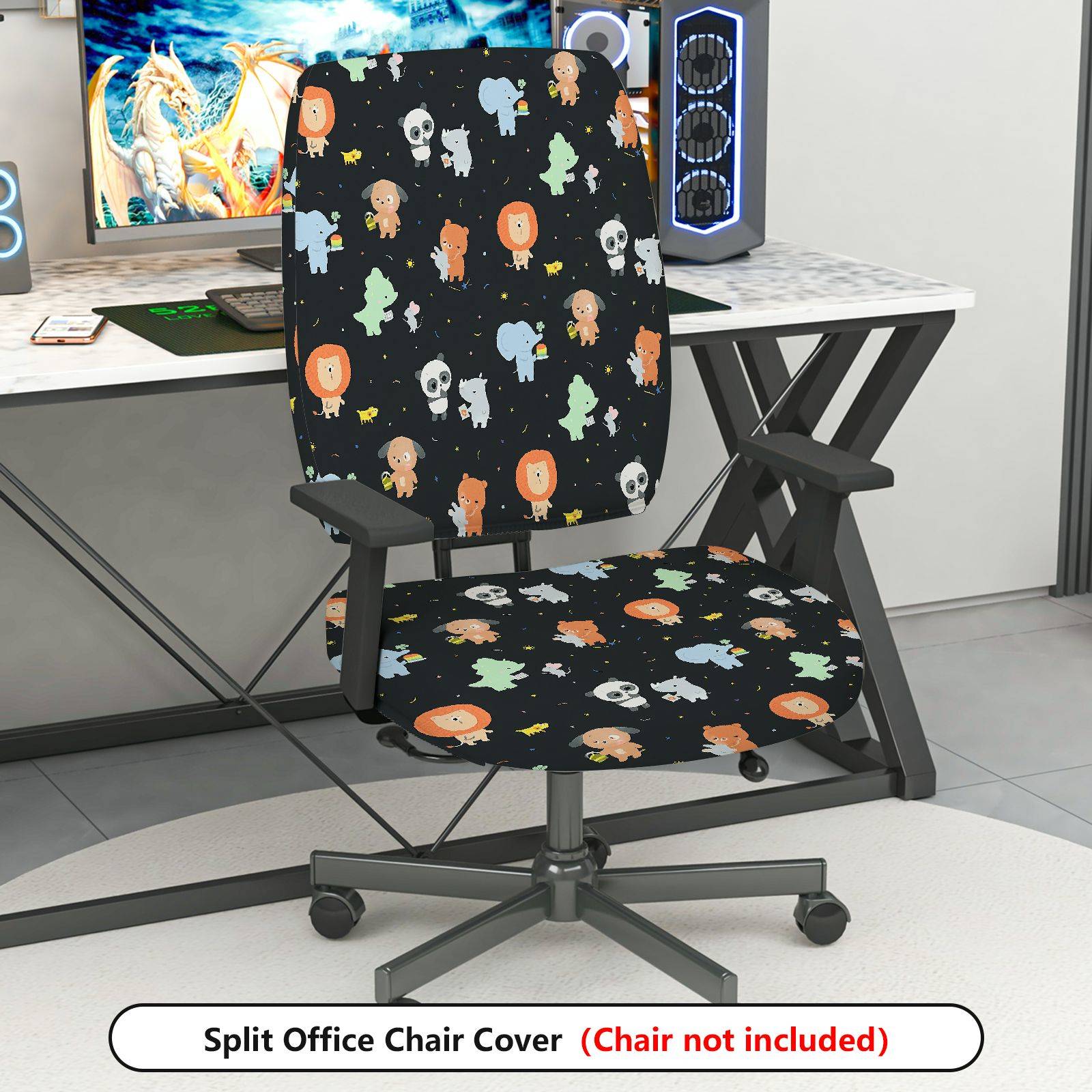 2-Piece Animal Cute  Computer Chair Cover Set, Seat and Backrest